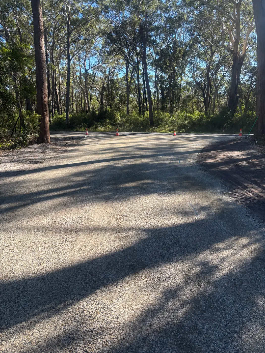 Completed gravel driveway and turnaround through bushland