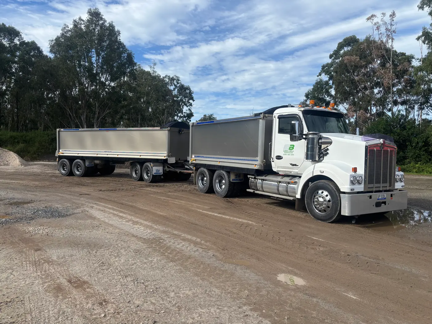 GB Civil tipper truck and dog trailer at the quarry